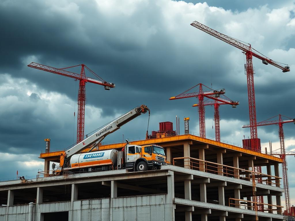 Obra industrial com bomba de concreto